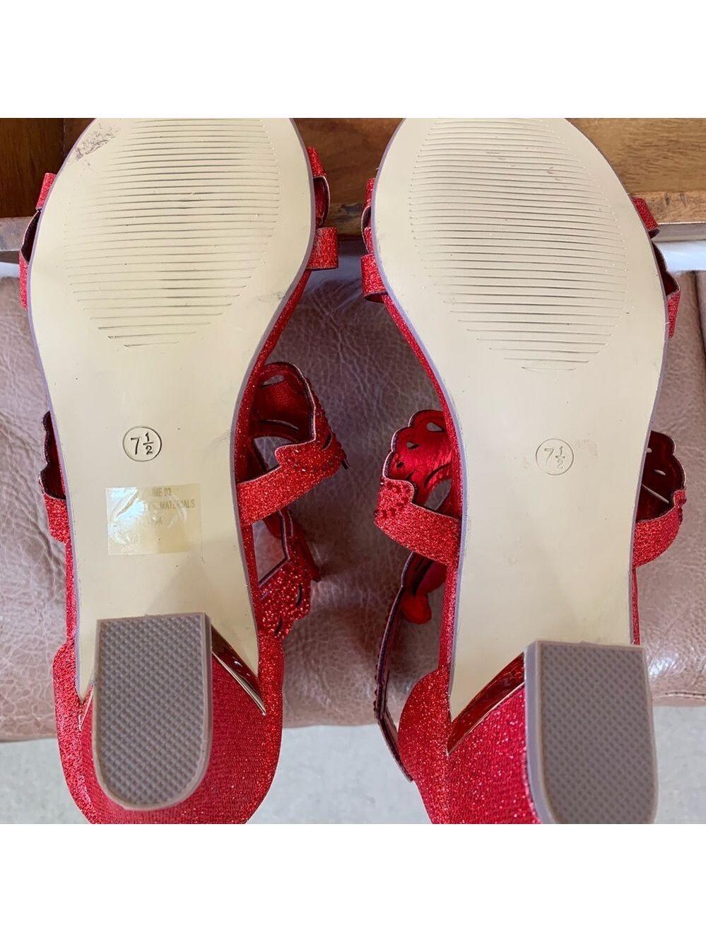 Red Rhinestone Open Toe Heels - Picture 5 of 6